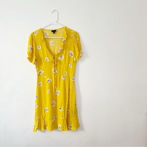 Who What Wear Yellow Floral Mini Dress Vintage Retro 1940s Style Ruffle Collar S